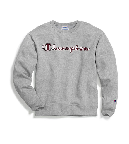 Champion Men's Powerblend Fleece Crew Logo Oxford Grey – STYLEIN