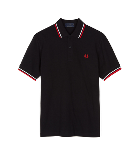 Fred Perry M12 Original Twin Tipped Polo Black / White / Bright Red