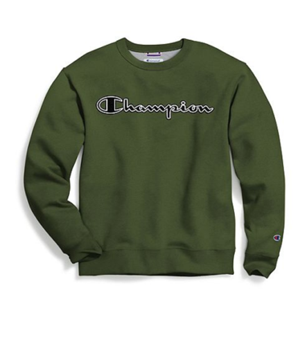 Champion Men s Powerblend Fleece Crew Logo Cargo Olive STYLEIN